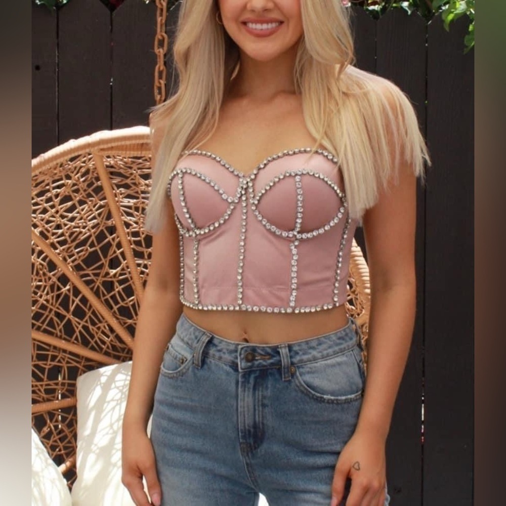 New with tags - Hot & Delicious- Pink, Rhinestone Studded Bustier. Medium/Large. - Picture 3 of 7